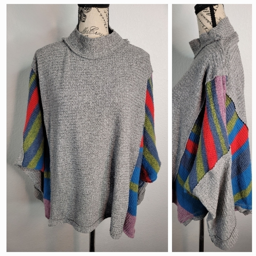 Free People Susie Swit Bell Sleeves Sweater XS Oversized OB664918 Gray Multicolo - Picture 2 of 12